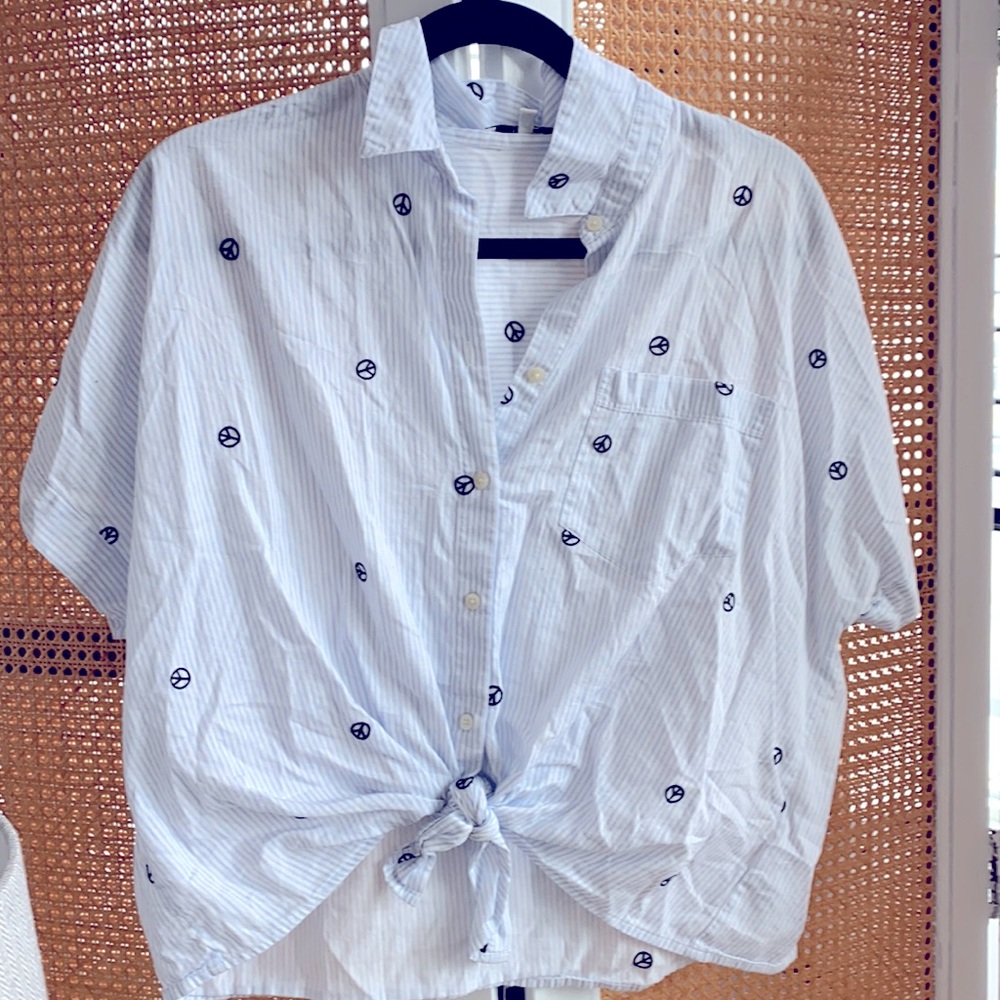 Madewell peace sign short sleeved button down